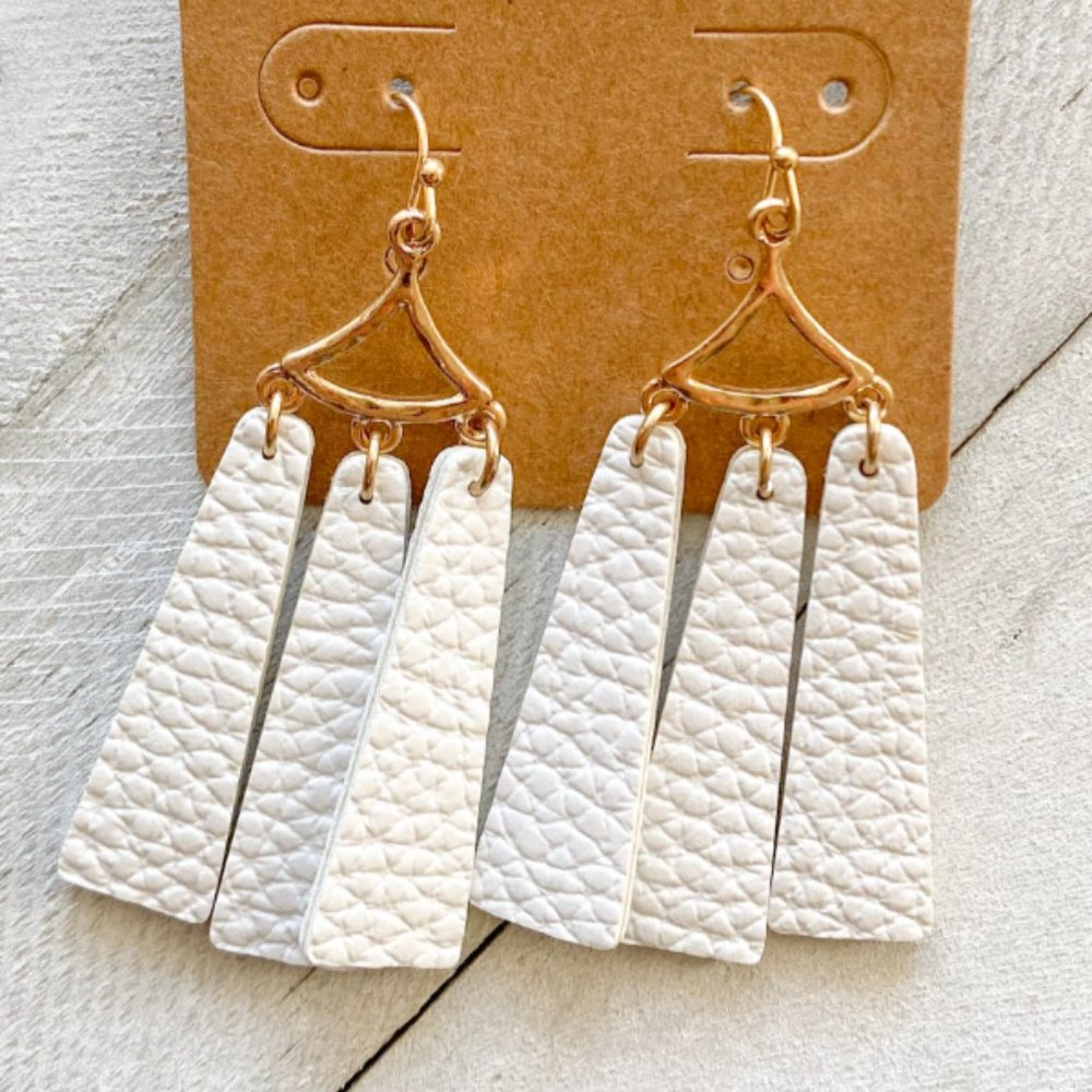White Faux Leather Dangle Earrings